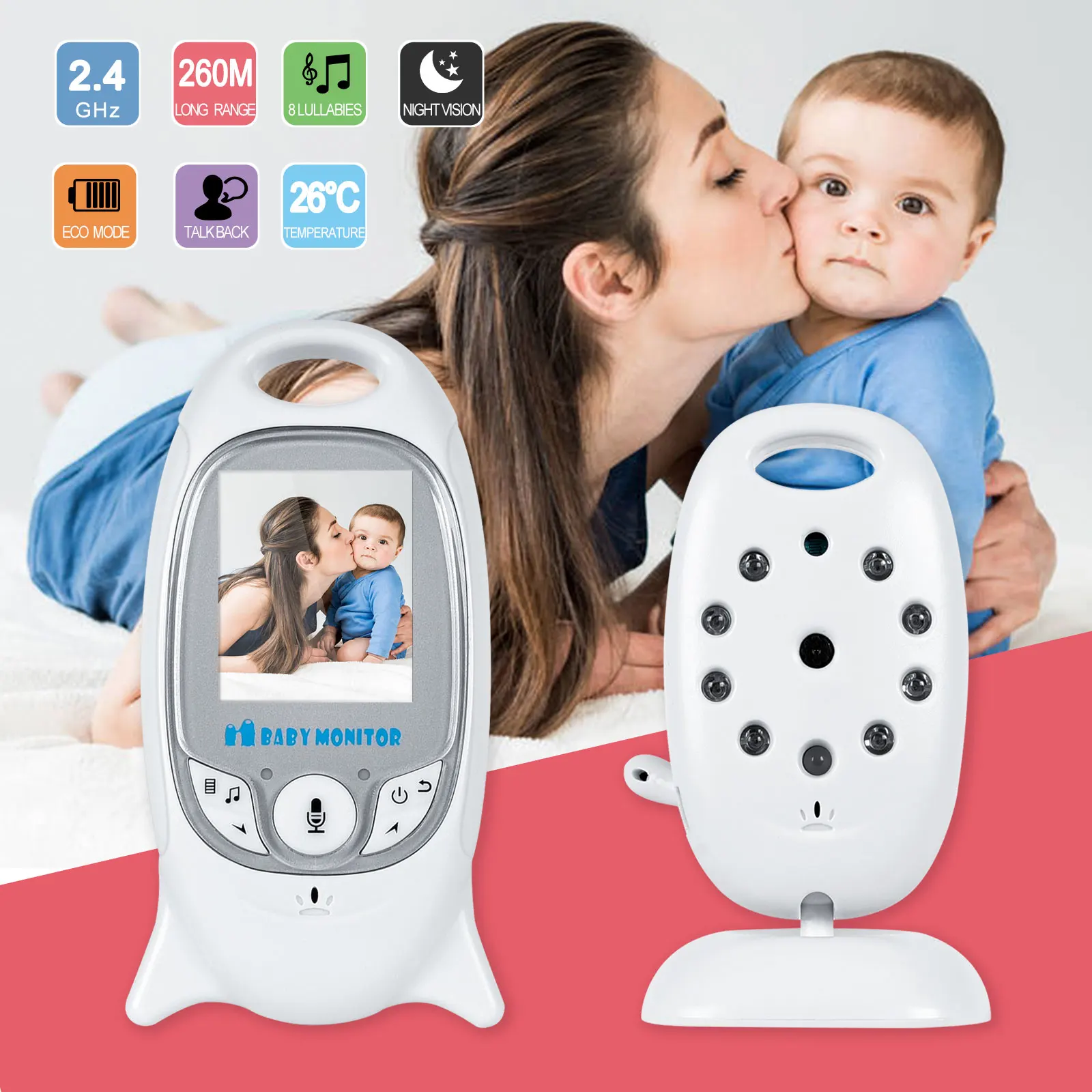 

VB601 Wireless Video 2 inch Color Baby Monitor High Resolution Baby Nanny Security Camera Night Vision Temperature Monitoring