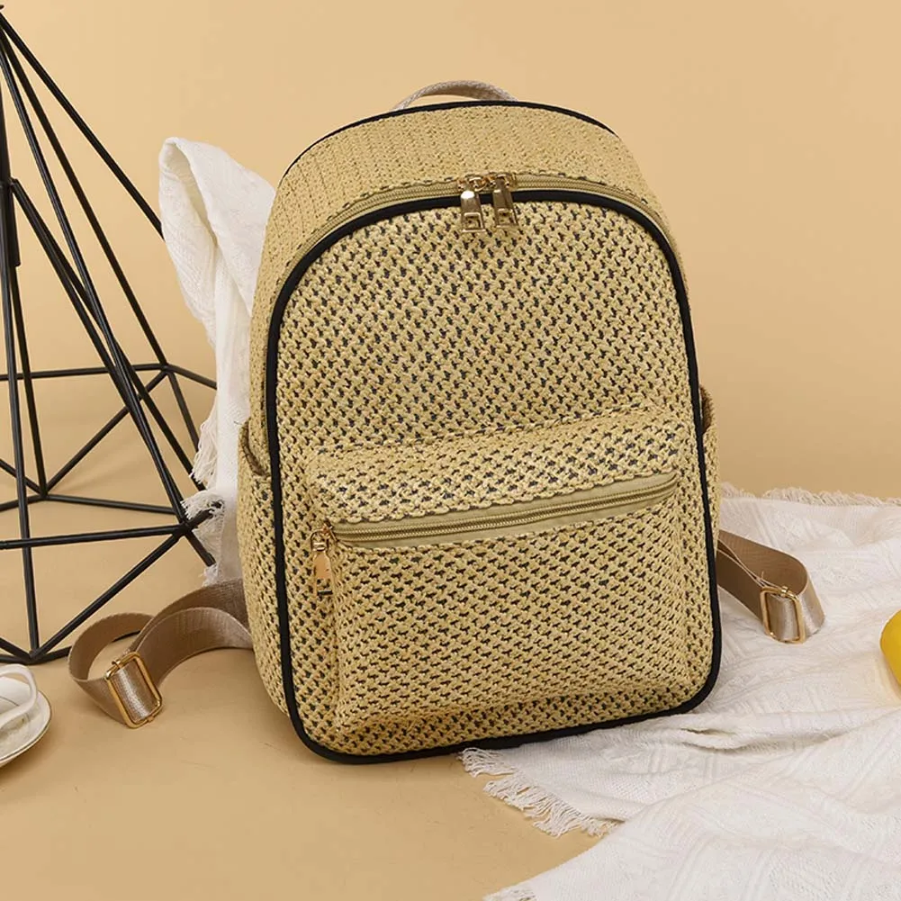 

Women Straw Beach Shoulder Backpack Summer Boho Beach Handmade Woven Schoolbags for Women Traveling Shopping