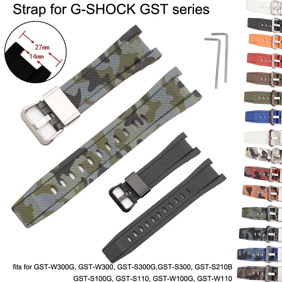 Ремешок для часов Casio G-Shock GST-W300 S110 S100G GST-W110 W100G S210B S300 резиновый Камуфляжный браслет