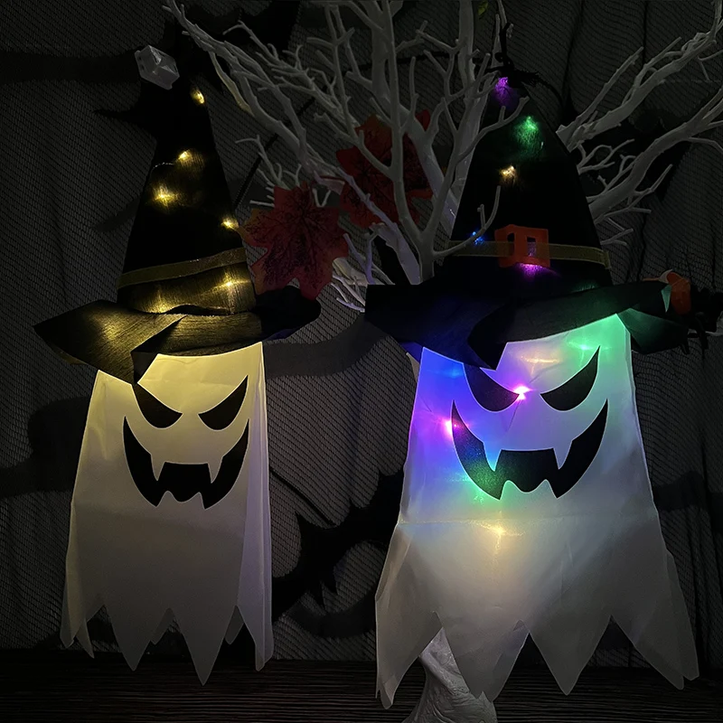 

Halloween LED Lights Hanging Ghost Glowing Wizard Ghost Hat Lamp Halloween Party Decoration Outdoor Yard Indoor Ornaments