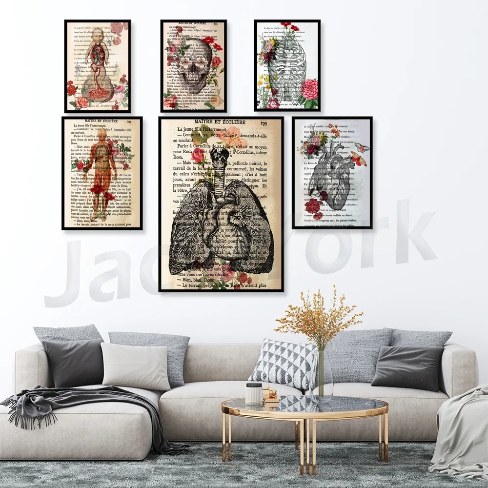 Сердце скелет анатомия принт художественный медицинское искусство винтажный