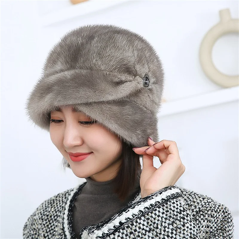 Women's Elegant Luxury Winter Fur Hat High Quality Mink Fur Thermal Basin Hat Winter Comfort Prevention Cold Fur Hat
