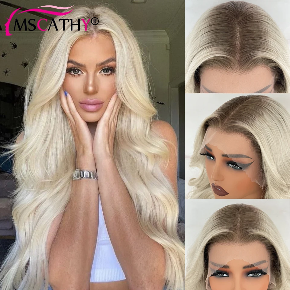 Платиновый блондин Ombre объемные волнистые парики из бразильских волос Remy Mscathy