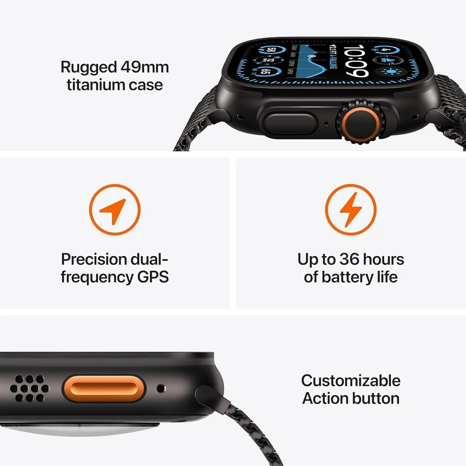 Фото Apple Watch Ultra 2 (GPS + сотовый, 49 мм) — черный титановый корпус с ремешком Black Ocean (версия для США) №3