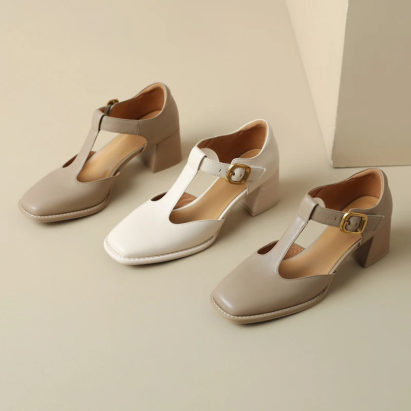 

2023 Women Modern Sandals Shoes 5.5cmGenuine Leather Lagre Size Casual Buckle Strap Thick High Heel Retro Style Shoes Women LX57