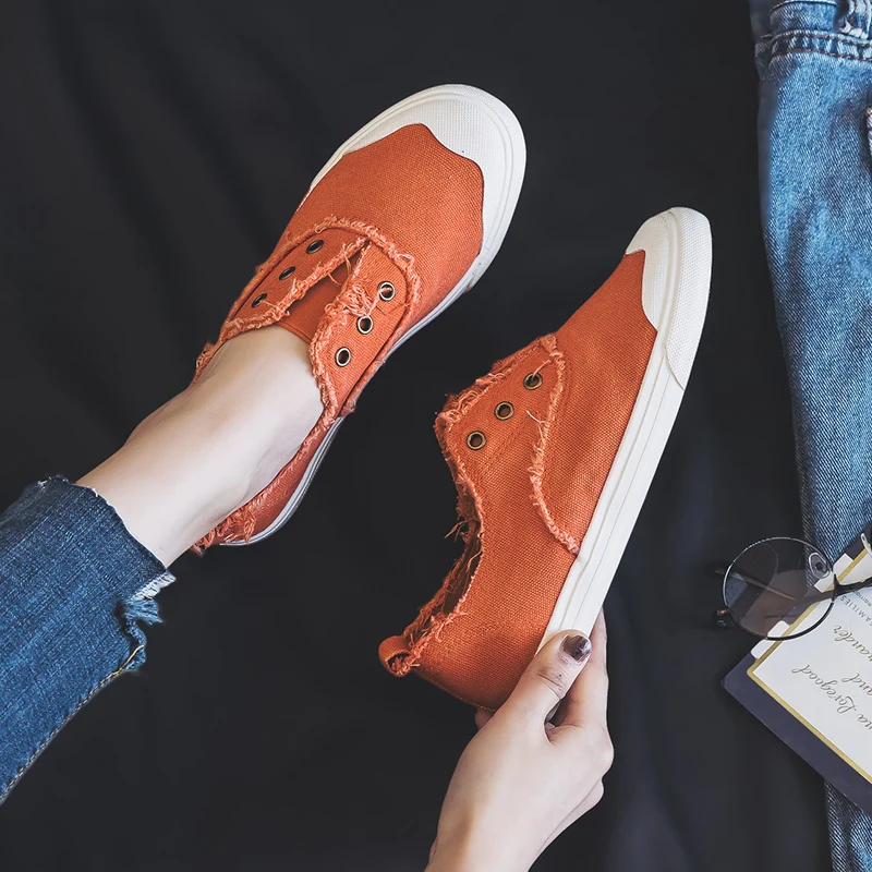 

Lady Spring Nice Quality Vulcanized Shoe Canvas Cloth Sneakers Women Loafers White Concise Basic Style Solid Color Slip on Shoes