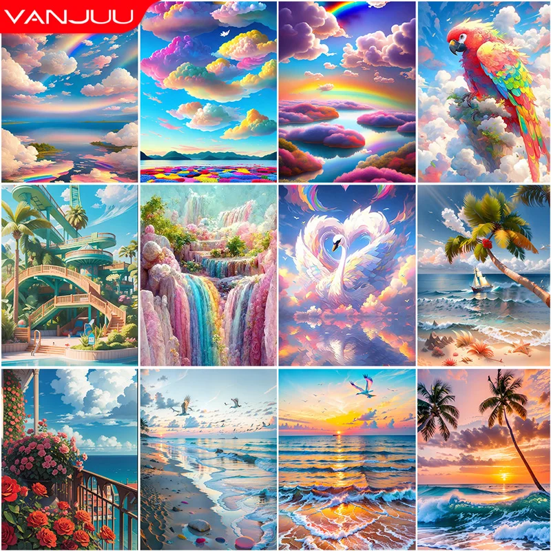 

Clouds 5D Diamond Painting Kit Colorful Sky Beach Embroidery Painting Scenery Diamond Mosaic DIY Rhinestone Home Art Decoration