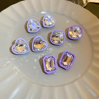 yamega purple crystal stud earrings for women korean style luxury geometric heart simple earrings weddings party jewelry gifts