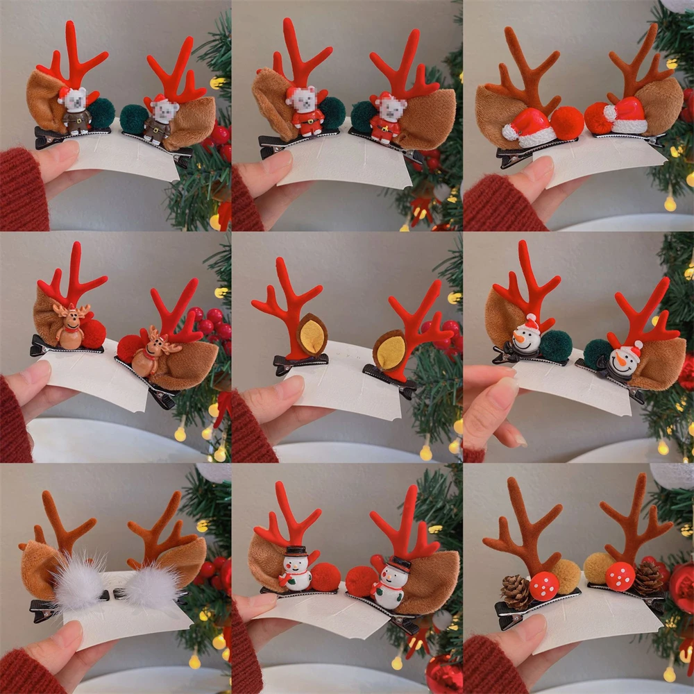 

Children Christmas Hair Clips Cartoon Kids Snowman Elk Deer Bangs BB Snap Hairpin Hair Accessories For Girls Headwear 2Pcs