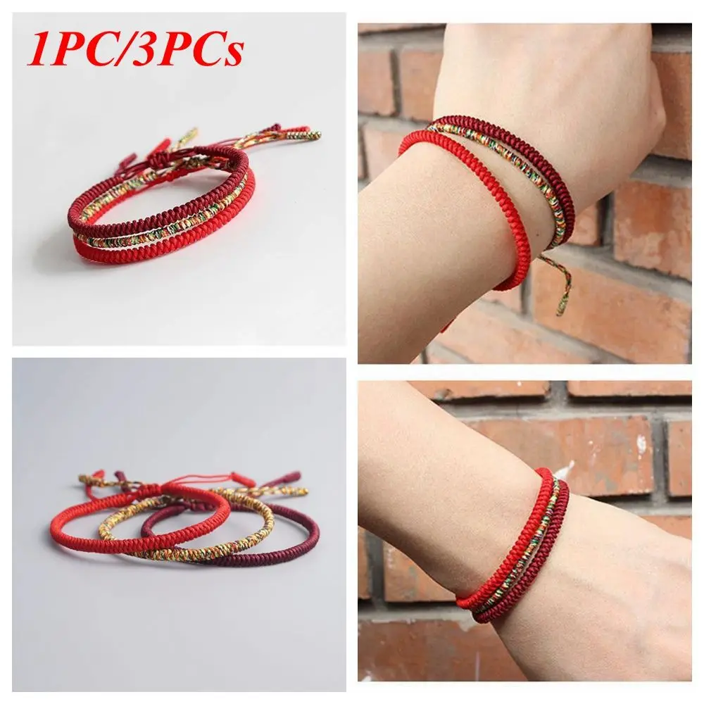 

1PC/3PCs Lucky Adjustable Weave Handmade Buddhist Knots Bracelet Weave Bangle Red Rope Tibetan
