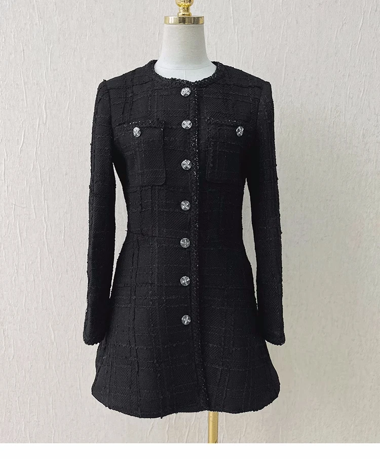 

2023 Autumn Chic Women's High Quality Black Tweed Coat F161