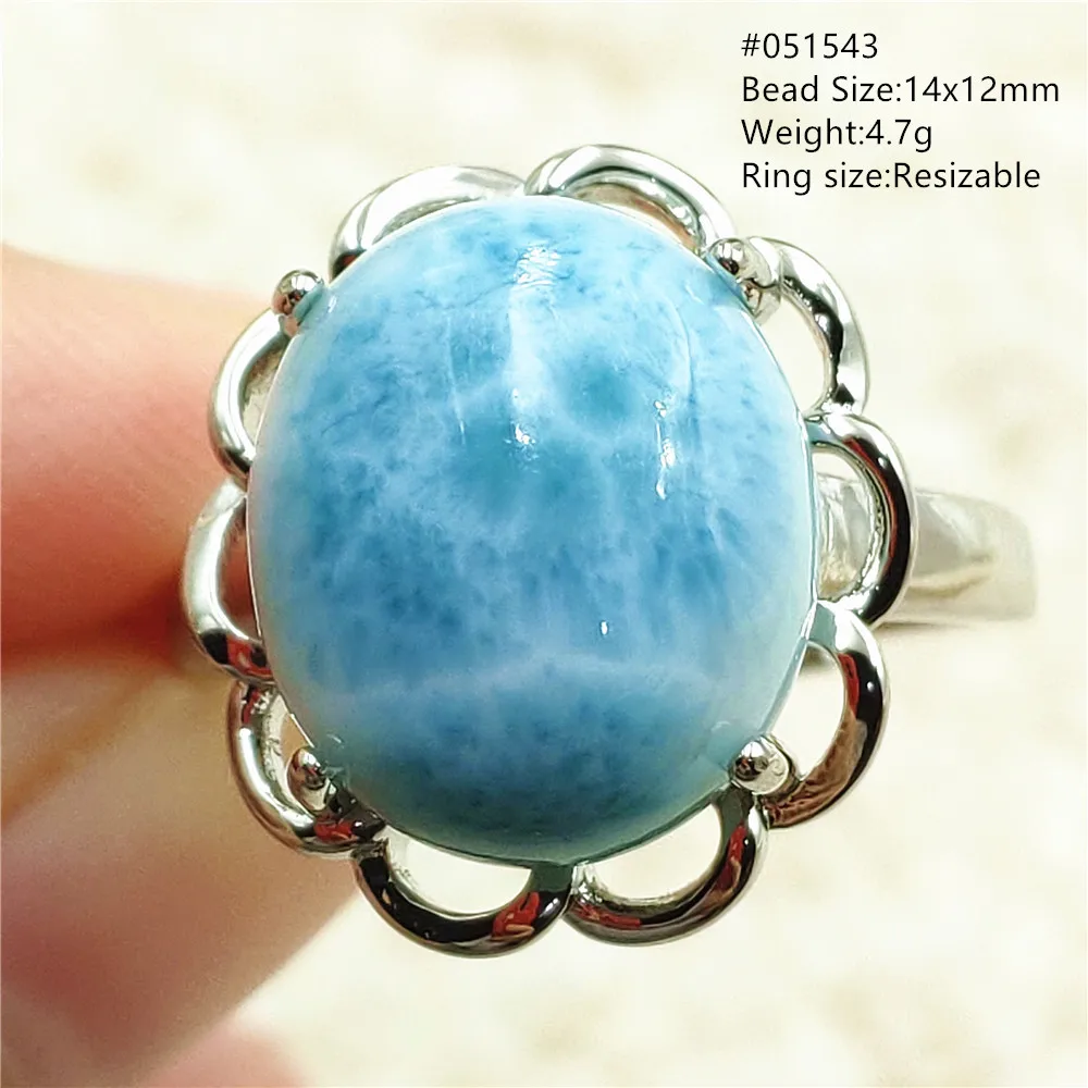 

Natural Blue Larimar Adjustable Ring Jewelry Larimar Bead Women Men Water Pattern Oval 925 Sterling Silver AAAAAA