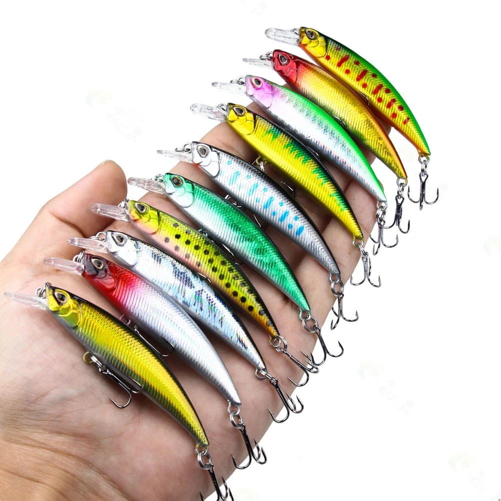 

8cm/9g Sinking Minnow Fishing Lure Artificial Hard Bait Wobbler Jerkbait with 2 Treble Pike Bass Carp Fishing Tackle Accessories