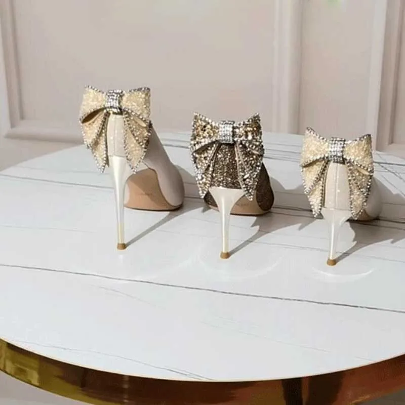 Блестящие стразы с узлом-бабочкой туфли на шпильке туфли-лодочки бантиком