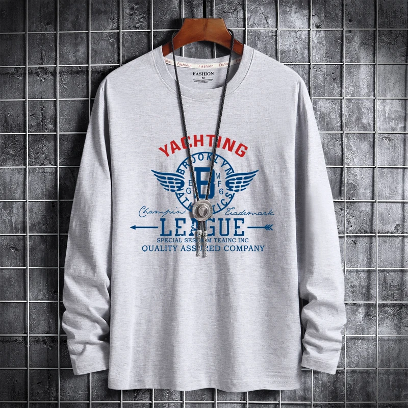 

Long-Sleeve T-Shirts Men Print Cotton Tees Round-Neck Loose Soft TShirts Plus Size 4XL 5XL 6XL