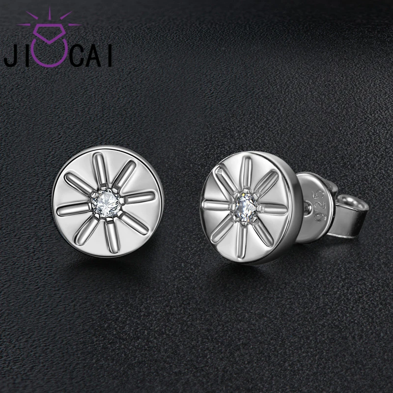 

JICAI 2mm Moissanite Earrings Female S925 Sterling Silver Couple Models Earrings Fashion Personality Round Disc for Fine Jewelry