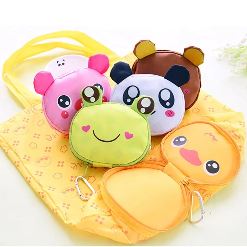 

Frog Bear Pig Shopping Bag Foldable Reusable Eco Bag for Vegetables Grocery Package Women Shopper Bag Large Handbags Tote Bag