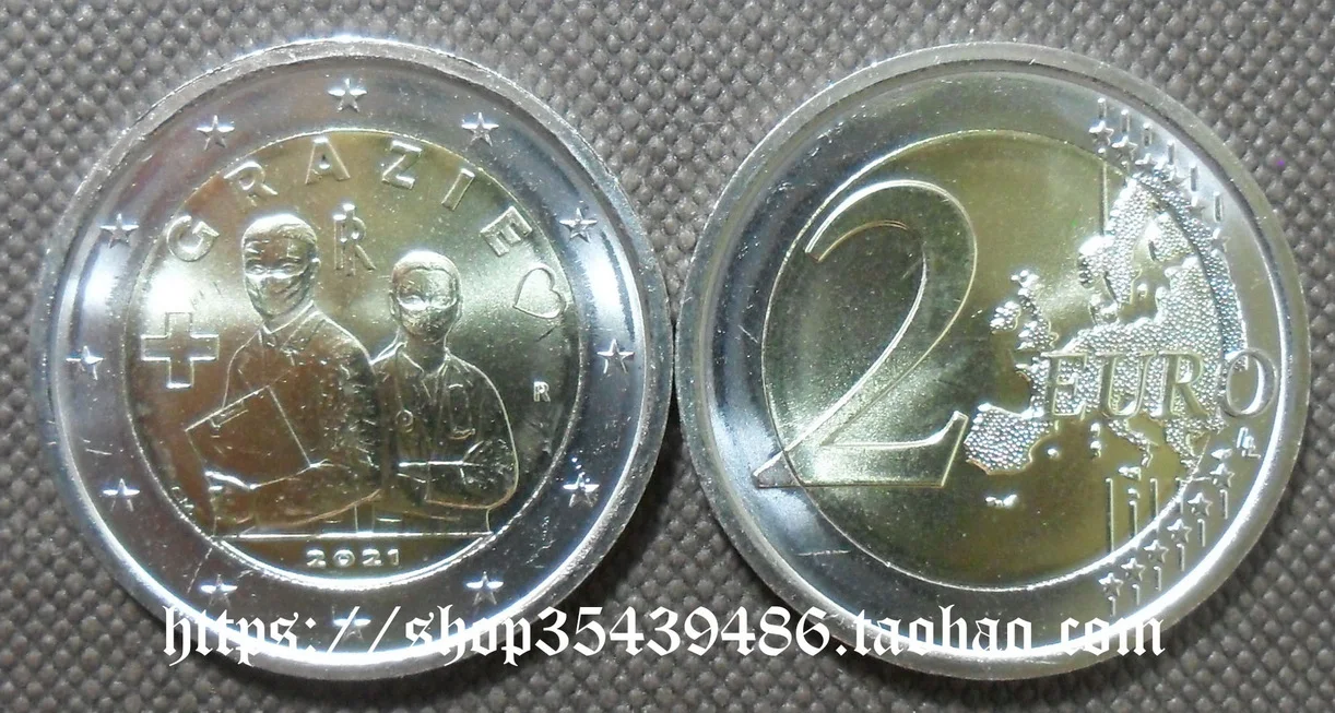 

Европа, Италия, 2021 год, борьба с новой короной, эпидемический герой, спасибо, 2 евро, двухцветные памятные монеты из Биметаллического Сплава, ...
