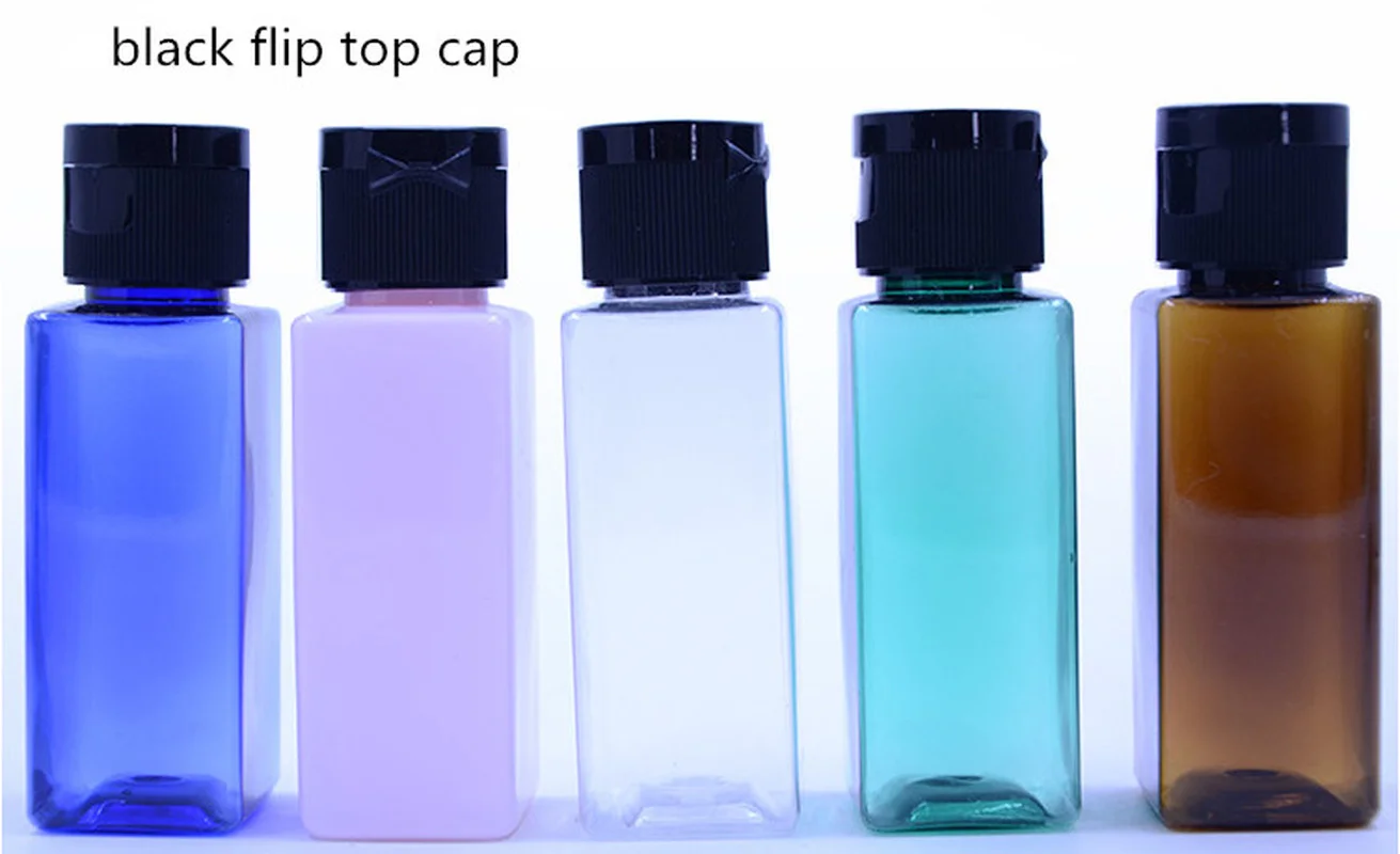 

50ml Green Blue Clear Pink Amber Shampoo Bottle,Square Bottle,50g Plastic Container with Flip Top Cap Refillable Portable Bottle