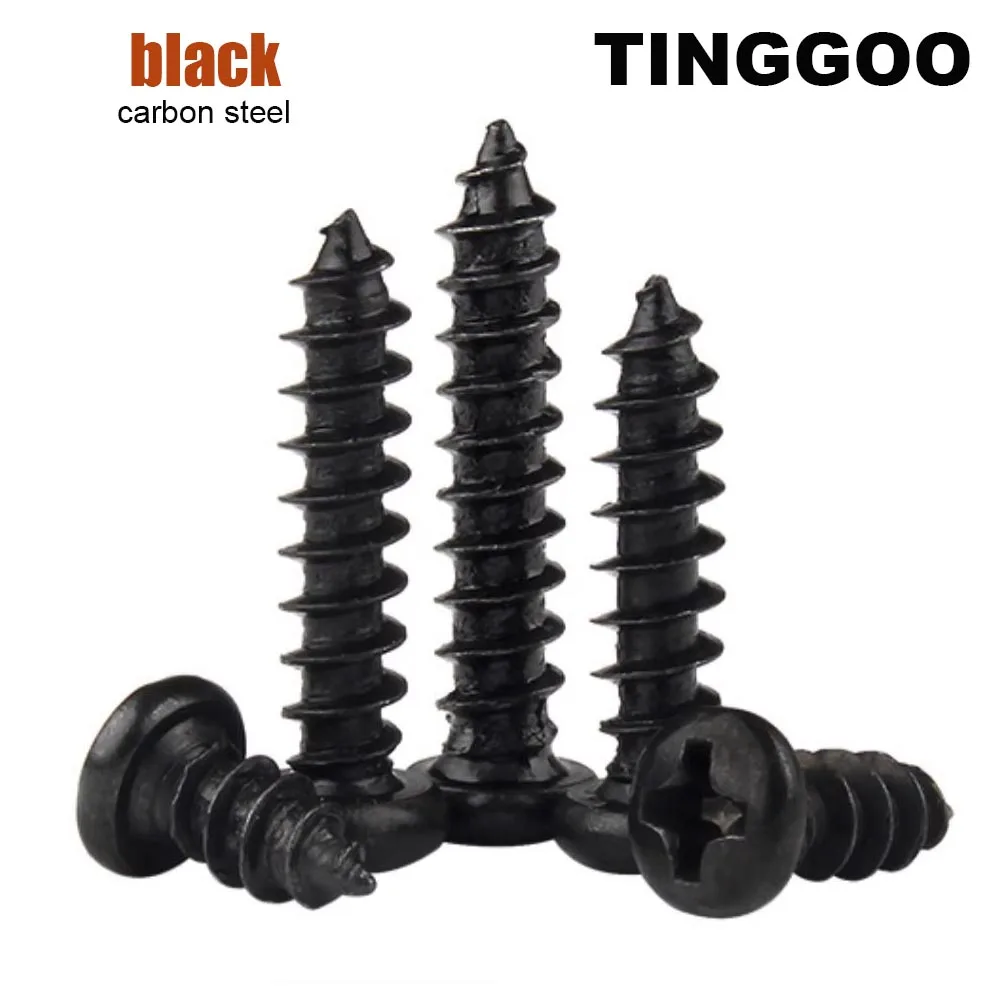 

50/200 шт. PA M1 M1.2 M1.4 M1.7 M2 M2.3 M2.6 M3 M3.5 M4 GB845 Черный маленький саморез по дереву с крестообразным шлицем и круглой головкой