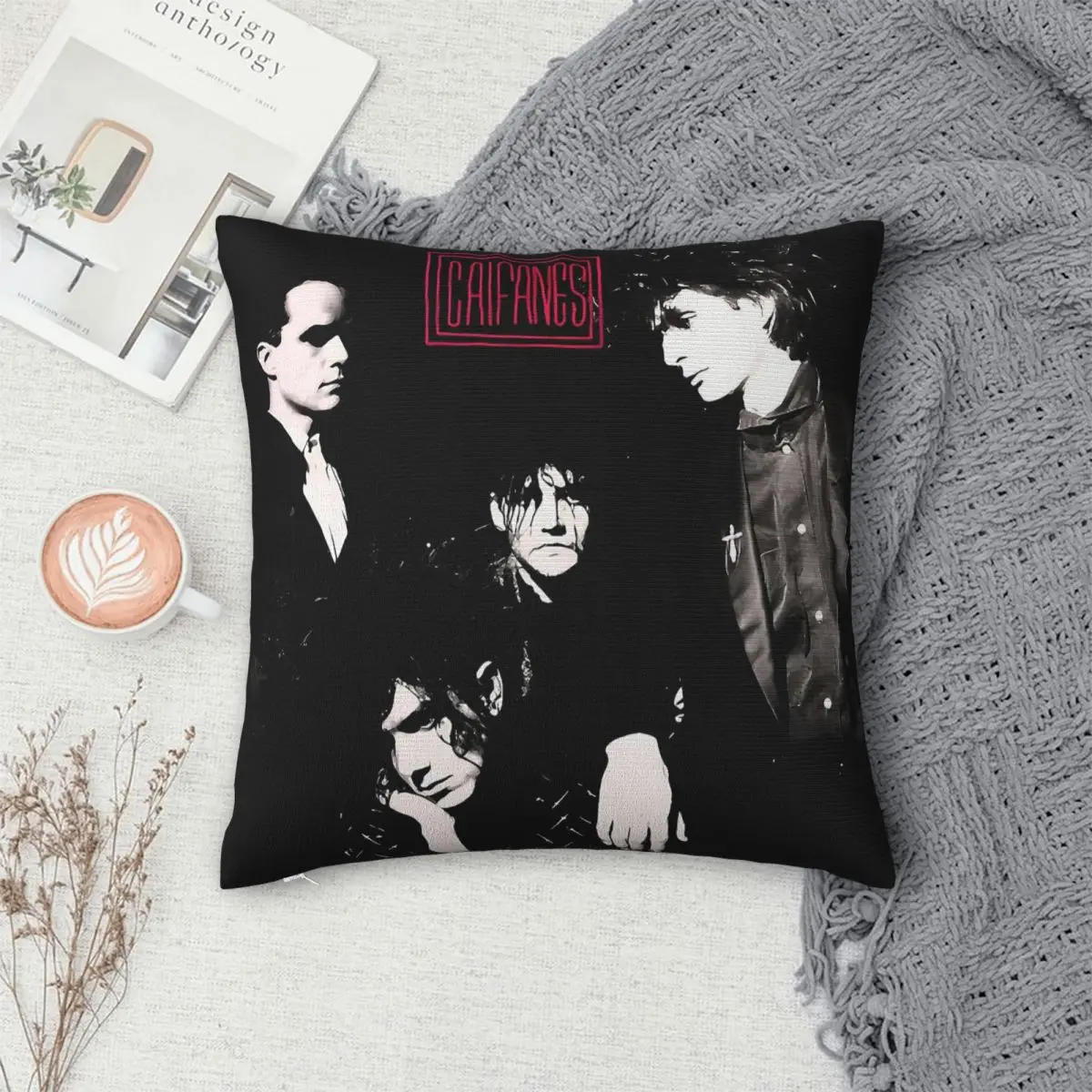 Фото Наволочка с логотипом группы Caifanes, квадратная, из полиэстера, льна и бархата, с принтом, на молнии, декоративная, для подушки, чехол для подушки для комнаты №4