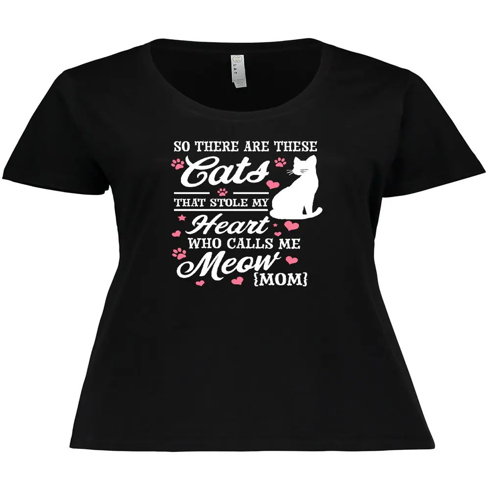 

Round Neck Short Sleeves Women's Plus Size Super Lovely and Cute Cat-Themed T-Shirt That Stole My Heart | Meow Mom Collection |