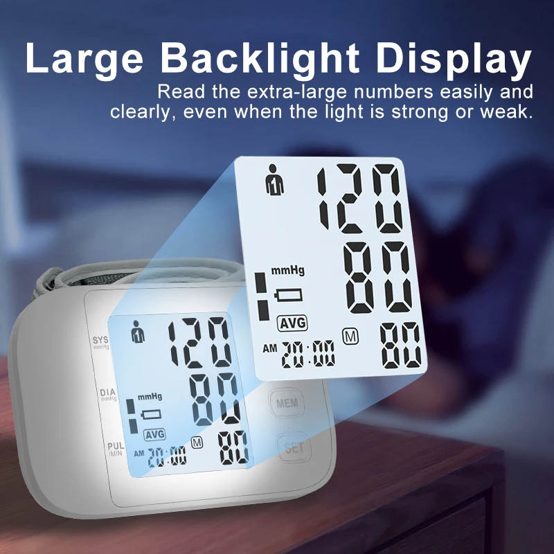 Тонометр AiQUE на запястье с подсветкой автоматический цифровой пульсометр