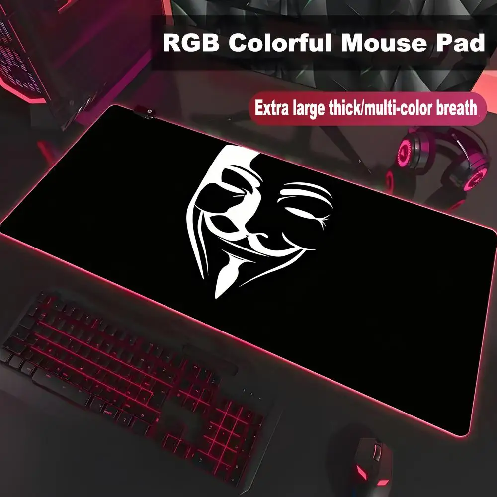 Фото Игровой коврик для мыши Hacker Mask XXL RGB с LED-подсветкой, большой коврик для геймеров, аксессуары для ПК, коврик для компьютерного стола с подсветкой HYBXXC №2
