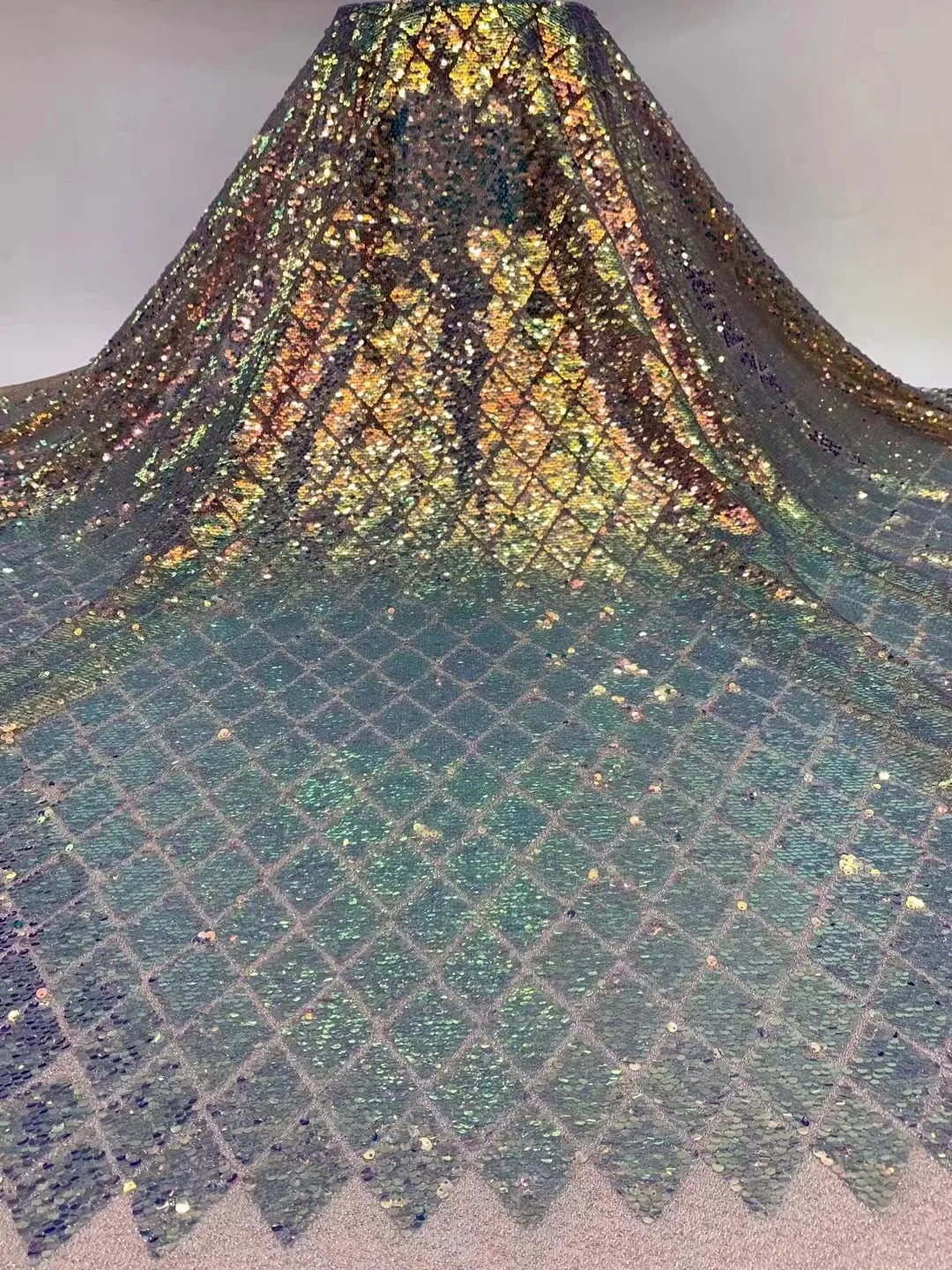 

5 Yards Wedding Dobby Embroidery Colorful Sequin Tulle Lace Fabric for Occasion /Sawing Bridal Dress