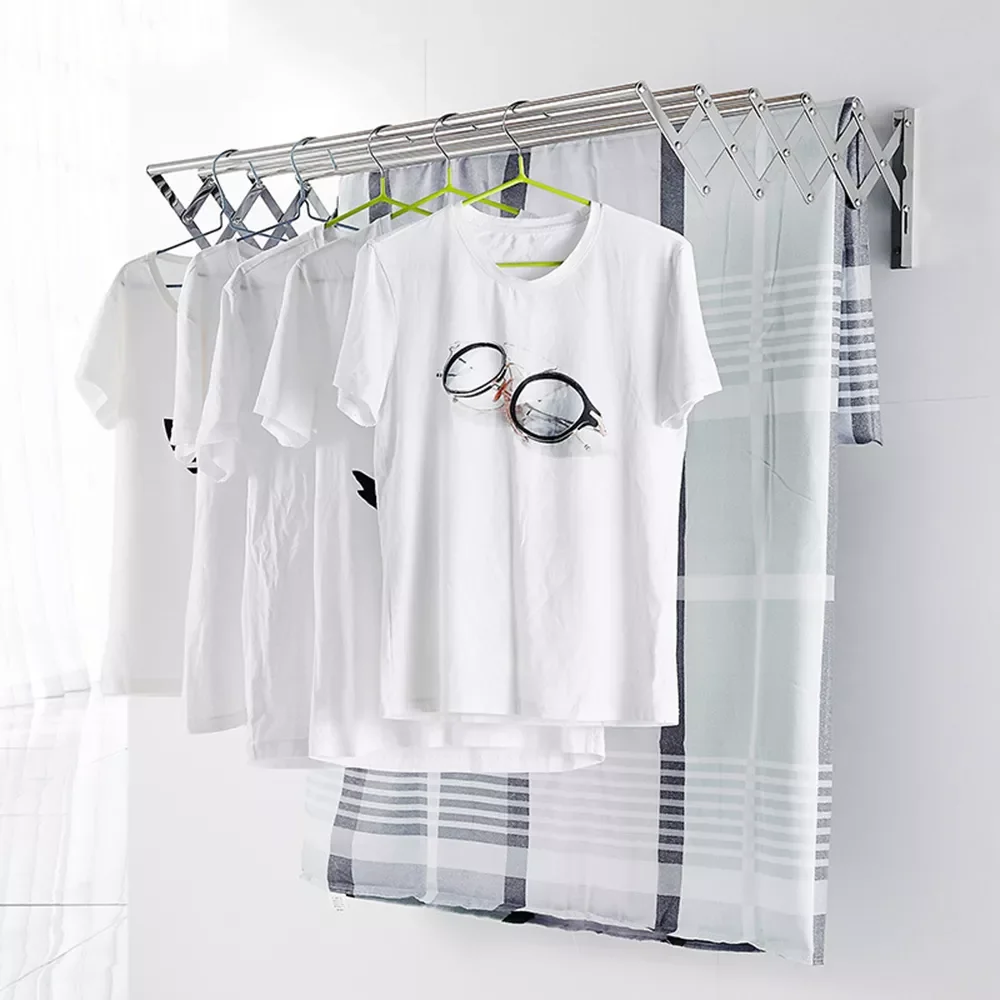 

Wall Mounted Outdoor Clothes Drying Rack Retractable Laundry Hanging Rack Stainless Steel Clothesline Hanger Dryer Space Saver