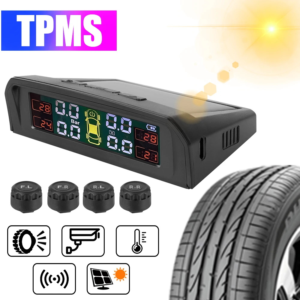 

USB or Solar Charging HD Digital LCD Display TPMS Car Tire Pressure Alarm Monitor System Auto Alarm tool
