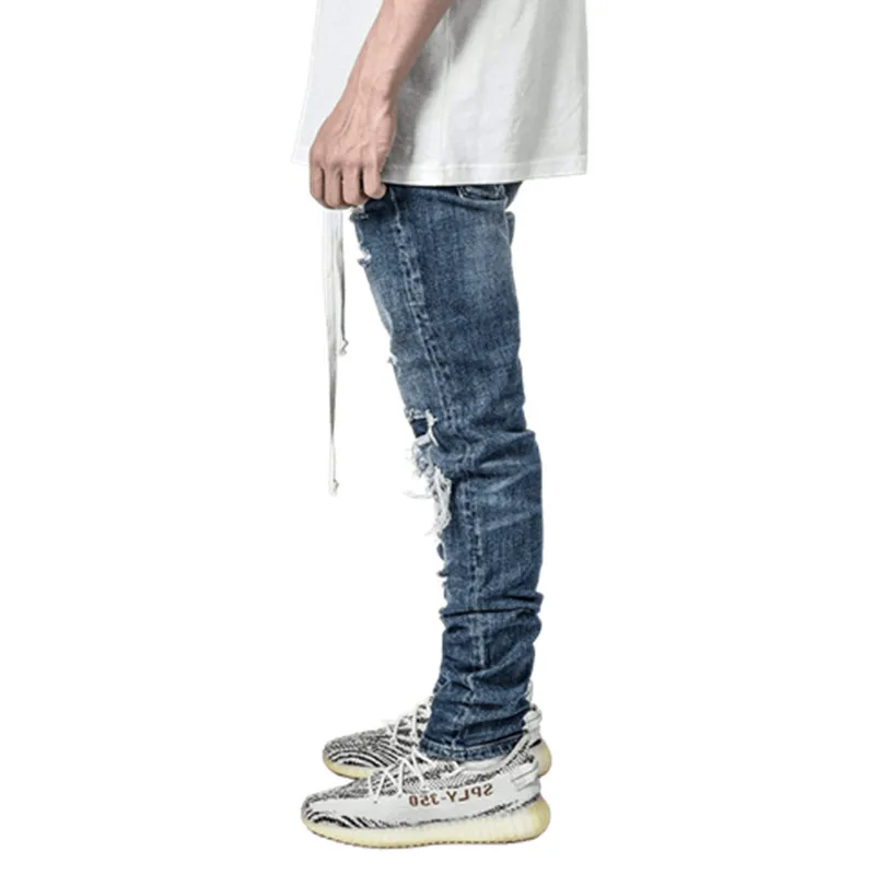 Men Jeans High Street Trend Personality Ripped Jeans Men's Slim Pencil Pants Full Length Denim Jeans Trousers