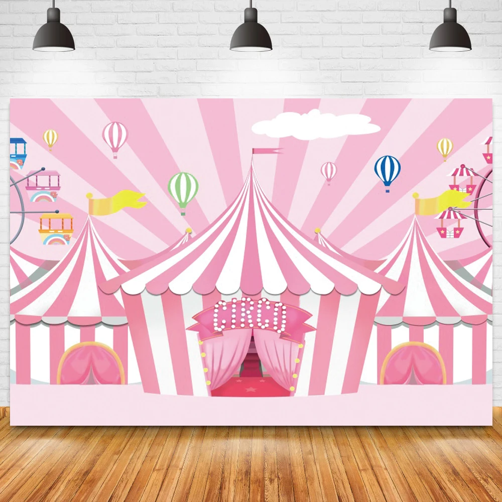 

Circus Theme Birthday Party Backdrop Photography Pink Tent Carnival Newborn Baby Shower Kids Portrait Photo Background Photocall