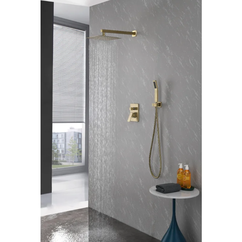 

10 Inch Shower Head Bathroom Luxury Rain Mixer Shower Complete Combo Set Wall Mounted Gold Brass [US Stock]