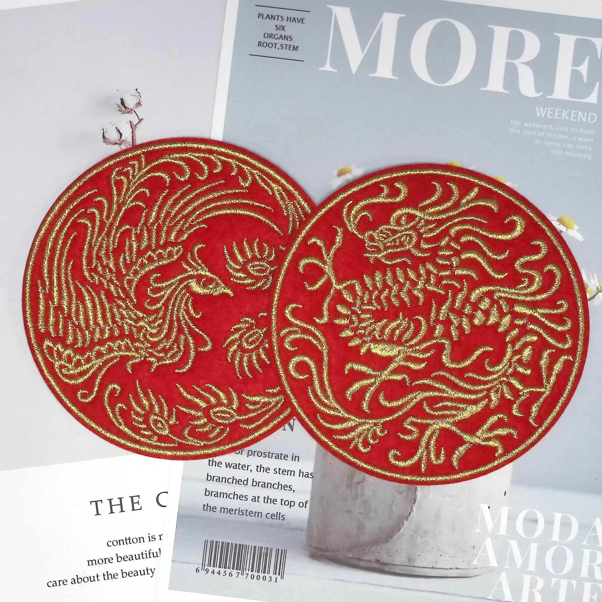 1PC Китайский стиль Круглый Дракон Феникс Двойное Счастье Ручная Сшивка Пластырь С Железом На Вышивку Апликация Свадебная Декорация Значки.