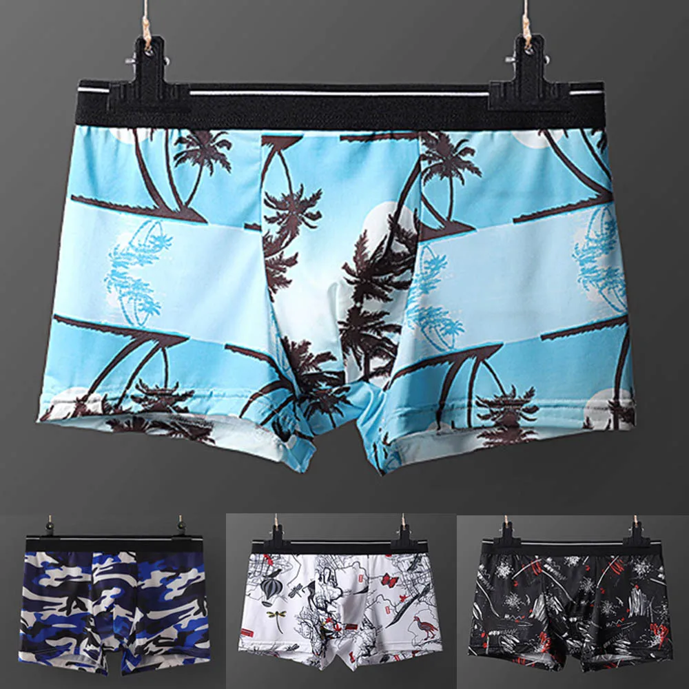 

Fashion Boxershorts Men Sexy Print Ice Silk Beach Style Underwear Boxer Briefs Bulge Pouch Soft Underpants Trunks Boxershorts