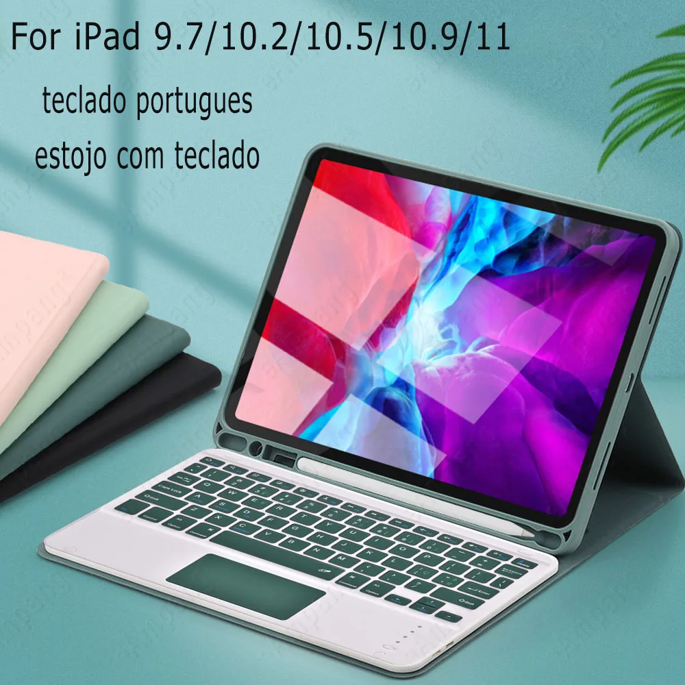 

Чехол с португальской клавиатурой для iPad 10,2, 9 поколения, 8, 7 Air, 4, 9,7, 5, 6, Pro 11, 12,9, 10,5, Air 2, 3, чехол со слотом для ручки