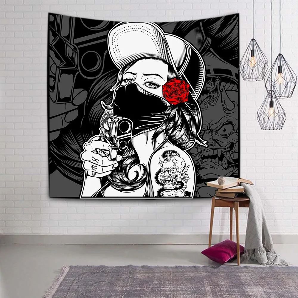 Tapestry Black White Red Dark Decor Wall Decoration Items 95*73cm Rectangle Polyester Tapestries for Bedroom |