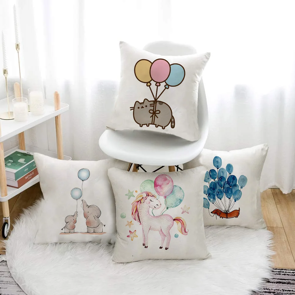 

45x45cm polyester cute animal and balloon print cushion cover decorative pillowcase