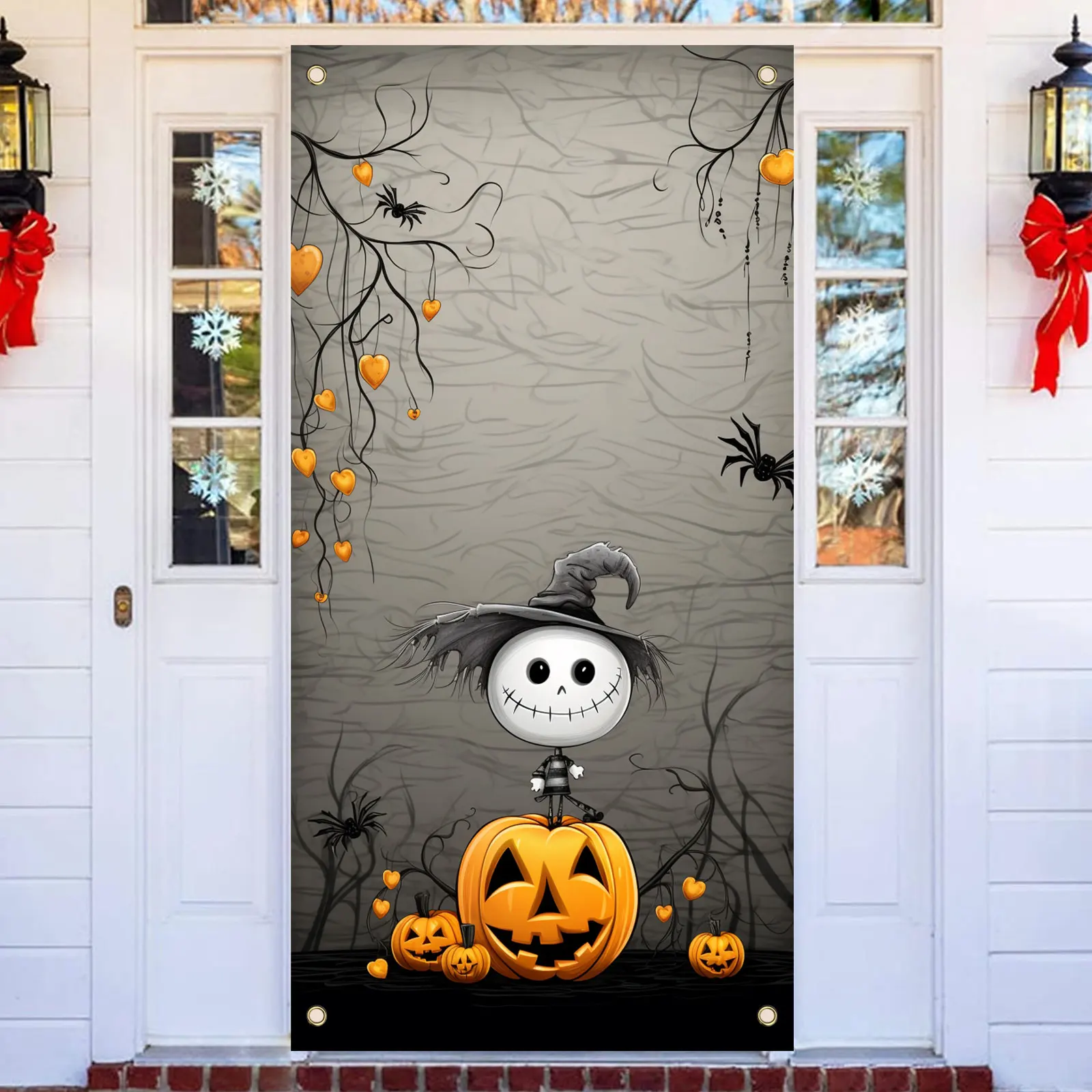 70 × 35 дюймов Хэллоуин искусственная тыква паук декоративный баннер