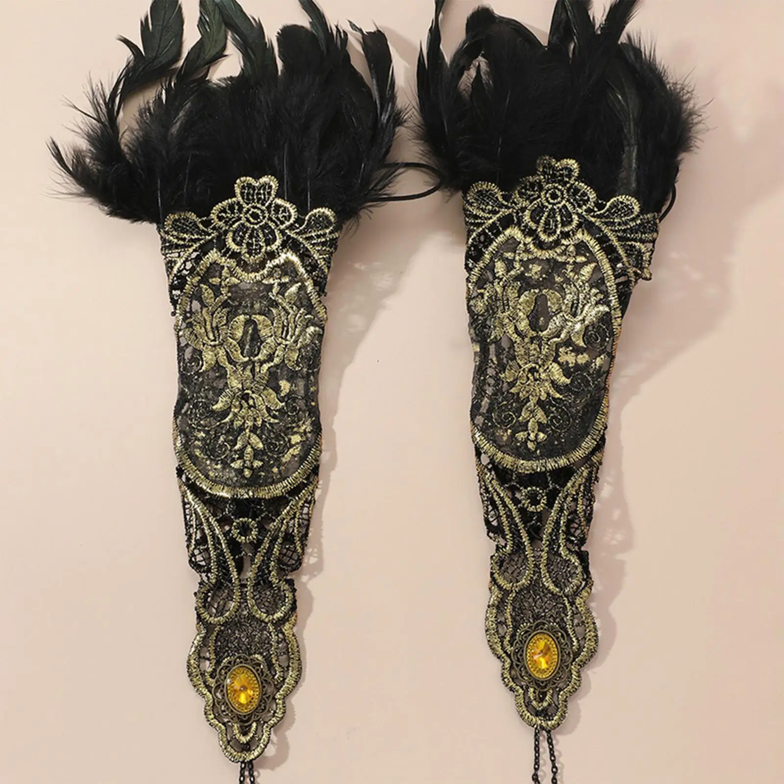 

Women' Lace Gloves with Feather Fashion Fingerless for Party
