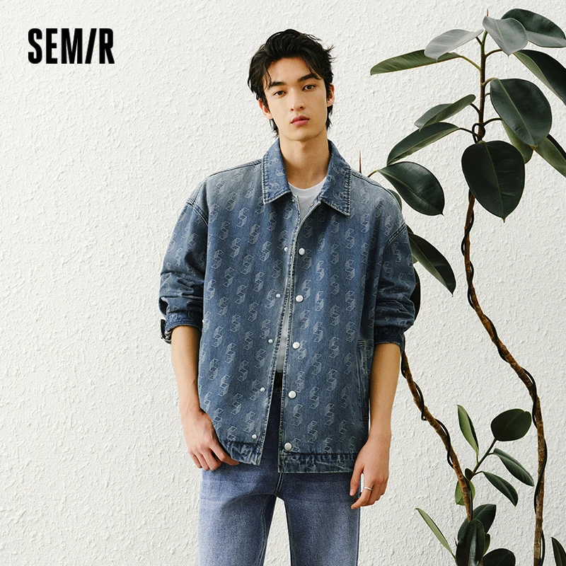Фото Текстурированная куртка Semir, мужская весенняя жаккардовая джинсовая винтажная стираная свободная повседневная модная индивидуальная стильная куртка №1