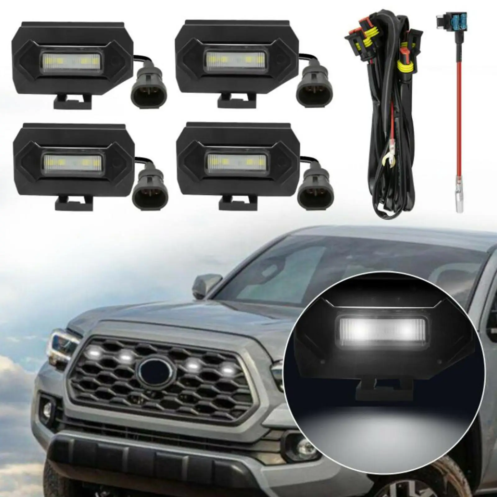 

4Pcs LED Grille Light Kit with Wiring Harness Kit Fit for Pro