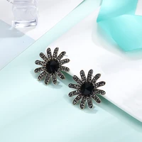high quality vintage sunflower zinc alloy rhinestone stud earrings for women korean earring jewelry statement wholesale 2022