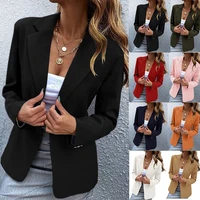 2022 autumn and winter new womens casual long sleeved solid color one button suit jacket