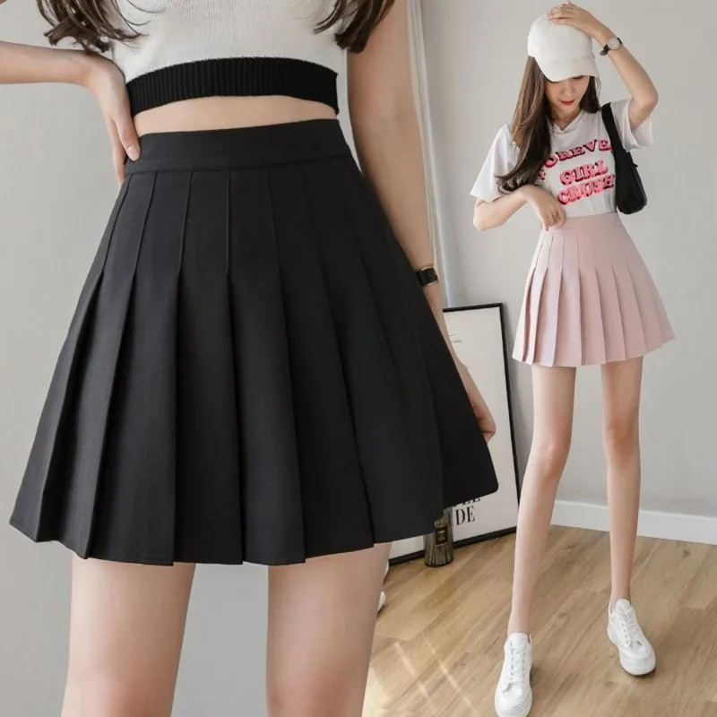 

Y2k Summer Korean Fashion Short Women Skirt Solid Color Casual Slim Elastic High Waisted Harajuku Pleated A-Line Mini Skirts