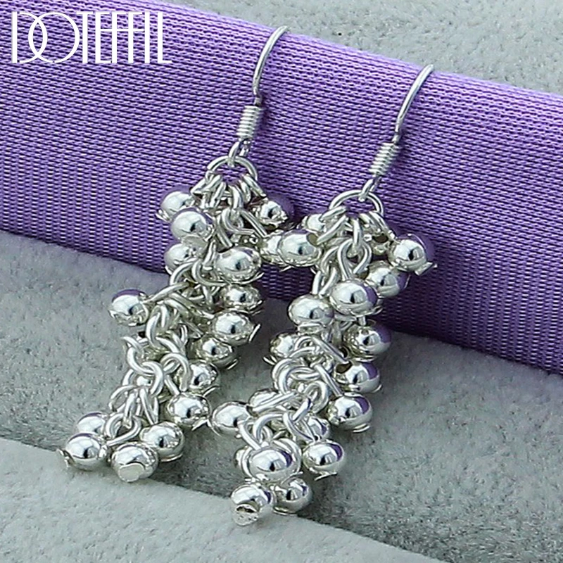 

DOTEFFIL 925 Sterling Silver Smooth Grape Bead Ball Earrings Fashion For Woman Charm Earrings Wedding Jewelry