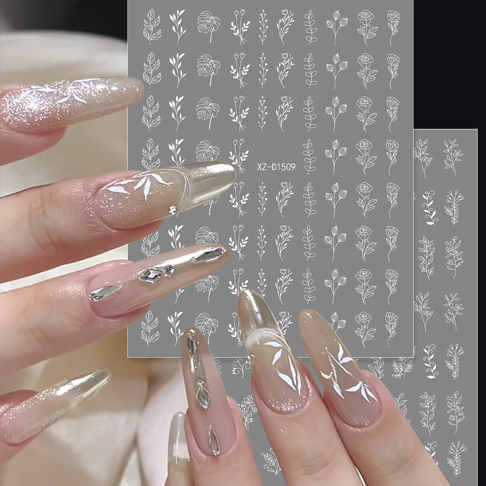 12 шт./компл. черно-белые чернила наклейки для ногтей с растениями и цветами роза