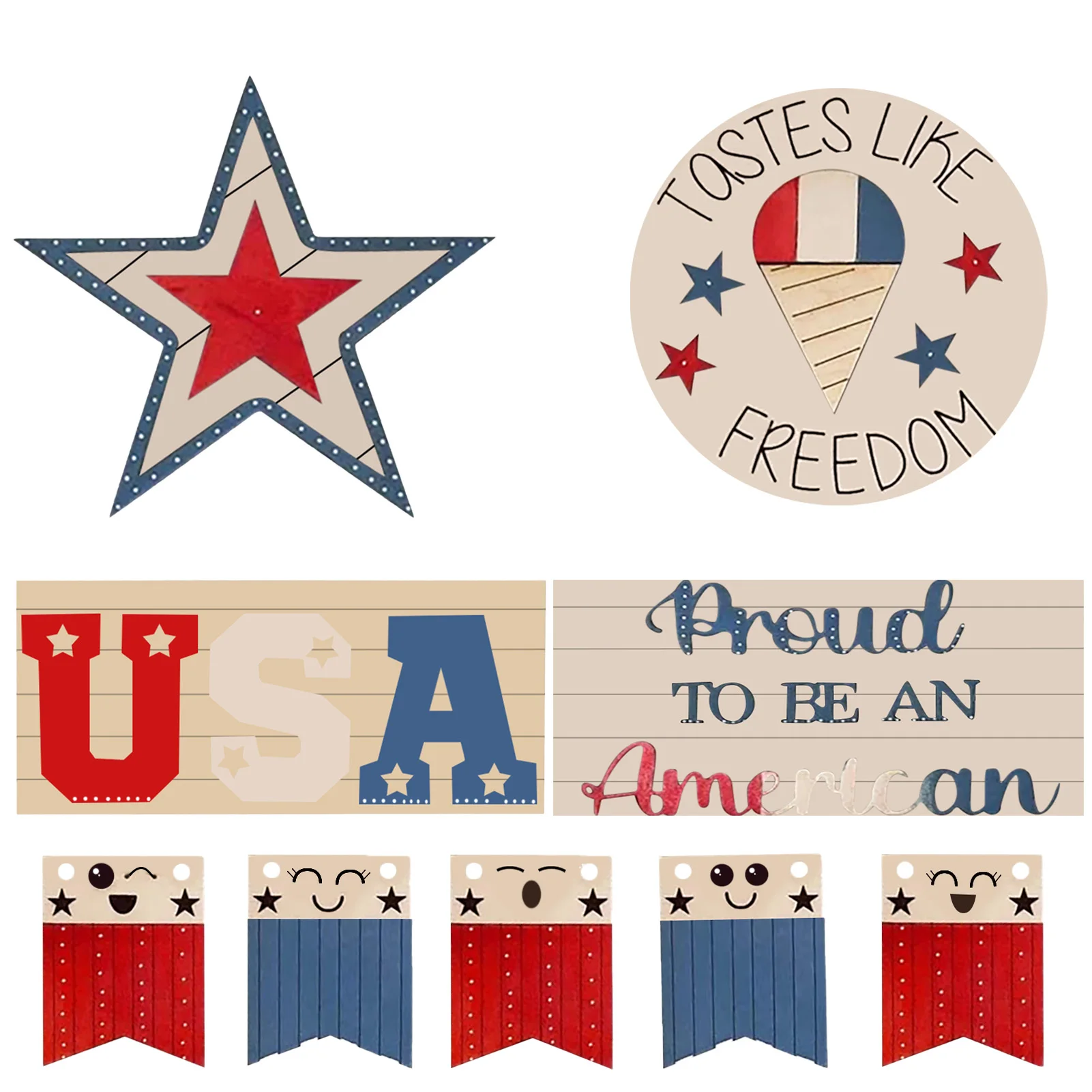 Патриотические многоярусные подносы украшения для стола из ПВХ 4 июля Звездный