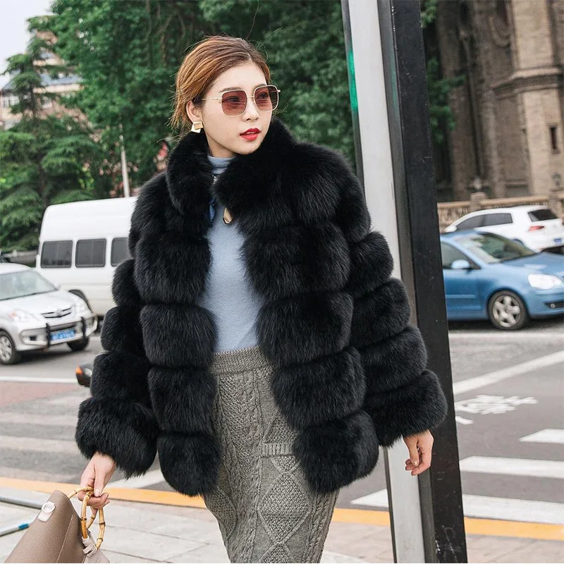 2022 Autumn and Winter New Fox Fur Imitation Fur Coat Stand Collar Mid-length European and American Fashion Women's Fur Coat